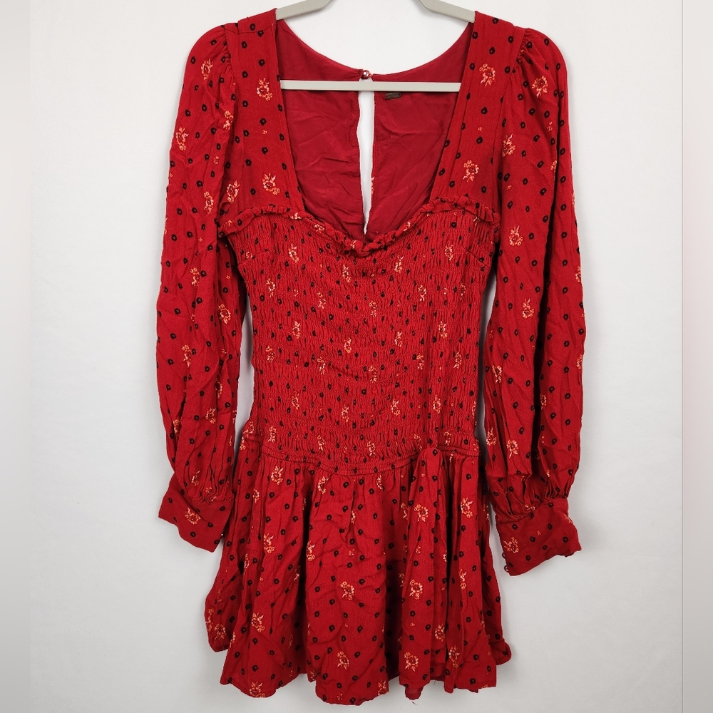Free People Ruby Red Two Faces Smocked Dress